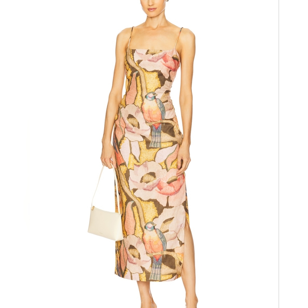Floral Midi Dress with Bird Print